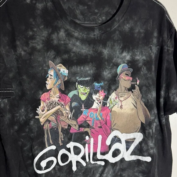 Gorillaz Shirt Mens Large Black Tie Dye Graphic Band Tee Cartoon Music Group - Picture 2 of 6